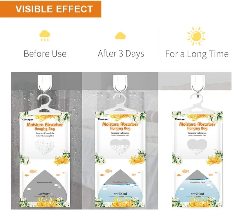 CANAGER Hanging Moisture Absorber, Jasmine Calendula Moistureproof Hanging Bag，Dehumidifier Bag (8 packs) Hanging Closet Dehumidifier Bags, Moisture Absorb 12.5 oz - Image 4